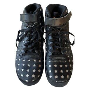 Women's FILA Black High Top Lace-up & Velcro Sneakers w/Silver Stars Size 8.5